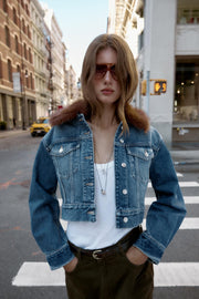 Emorelle™ Denim Jacket with Brown Fur Collar
