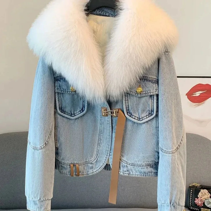 Emorelle™ Denim Fur Collar Cowboy Jacket