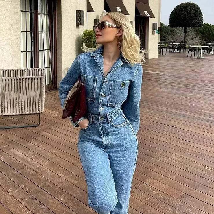 Emorelle™ Long Sleeves Denim Jumpsuit