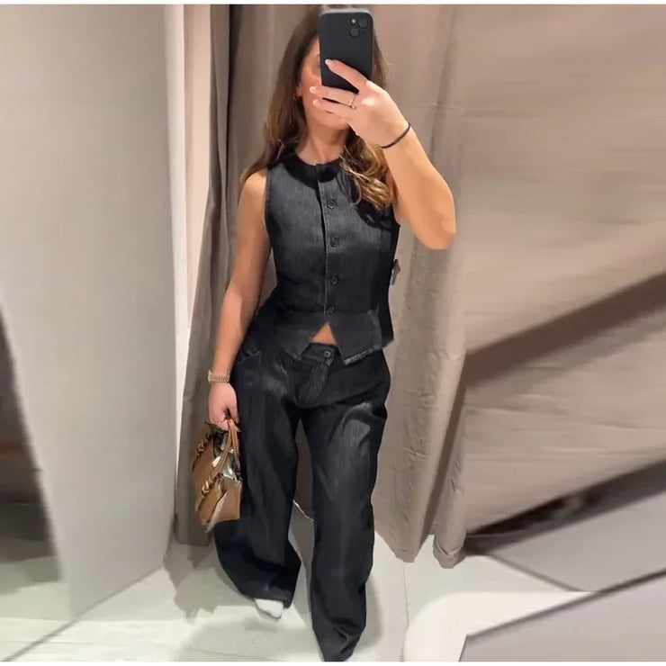 Emorelle™ Sleeveless Denim Matching set