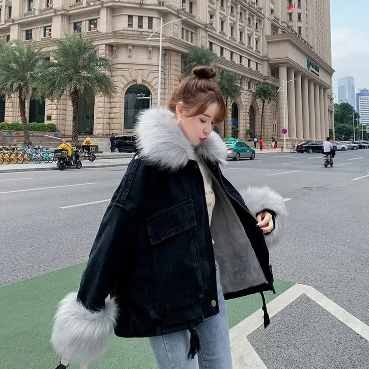 Emorelle™ Denim Wool Collar Jacket