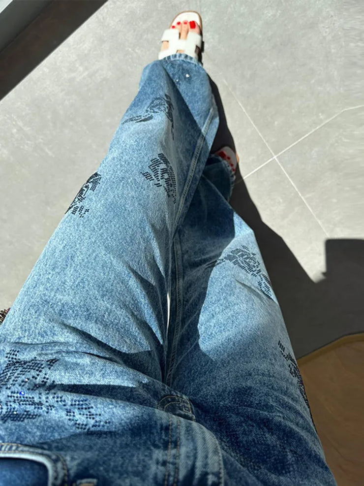 Emorelle™ Denim Rose Printed Pants