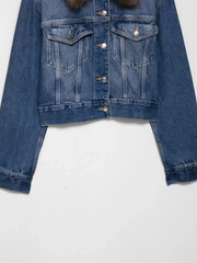 Emorelle™ Denim Jacket with Brown Fur Collar
