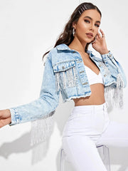 Emorelle™ Denim Fringe Cropped Jacket