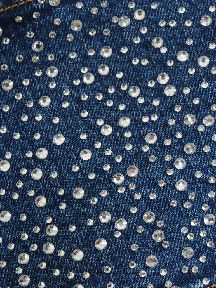 Emorelle™ Strappy Denim Crop Top with Rhinestones