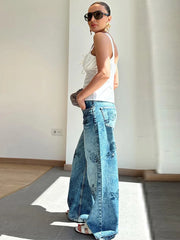 Emorelle™ Denim Rose Printed Pants