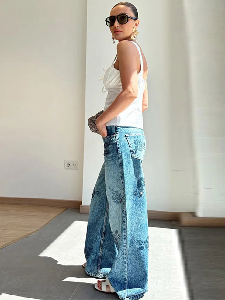 Emorelle™ Denim Rose Printed Pants
