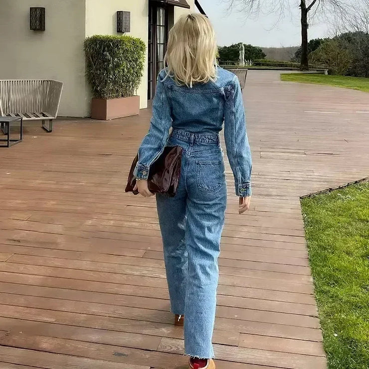 Emorelle™ Long Sleeves Denim Jumpsuit