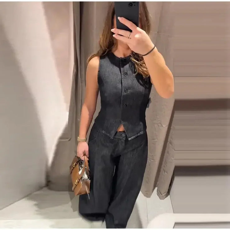 Emorelle™ Sleeveless Denim Matching set