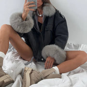 Emorelle™ Denim Faux Fur Collar Jacket
