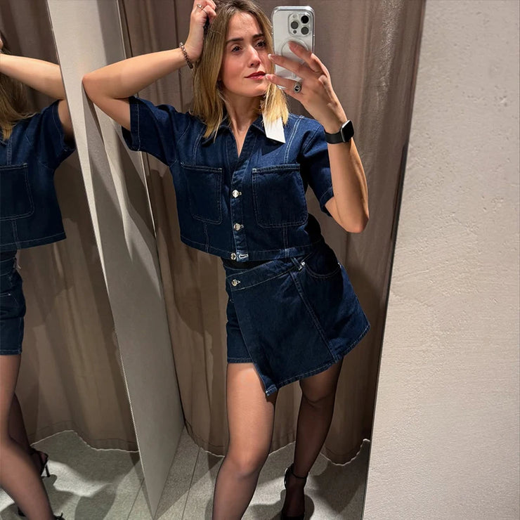 Emorelle™ Denim Jacket and Skort Matching Set