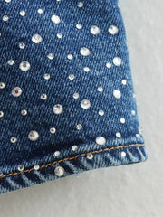 Emorelle™ Strappy Denim Crop Top with Rhinestones