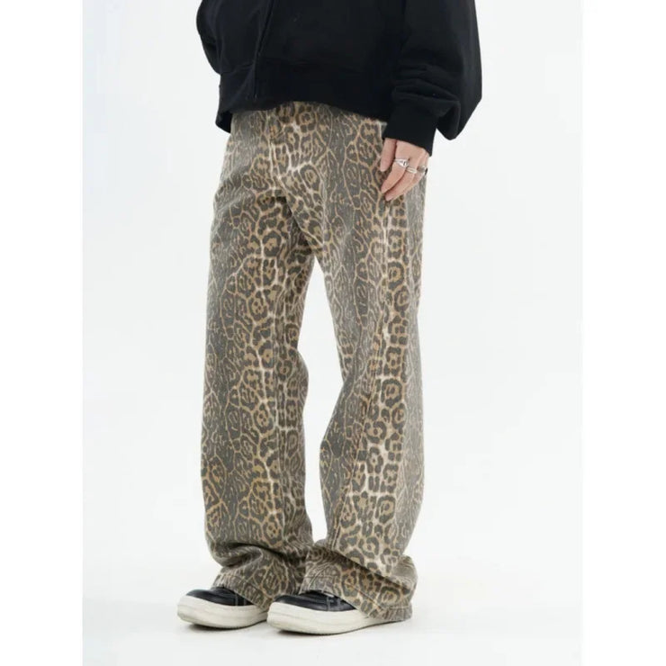 Emorelle™ Denim Leopard Print Washed Pants