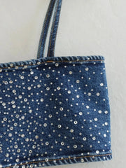 Emorelle™ Strappy Denim Crop Top with Rhinestones