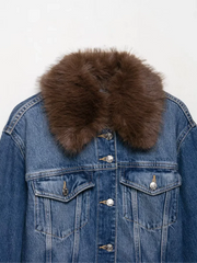 Emorelle™ Denim Jacket with Brown Fur Collar