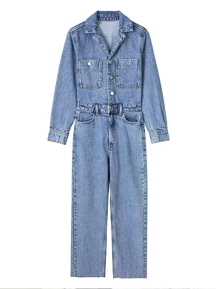 Emorelle™ Long Sleeves Denim Jumpsuit