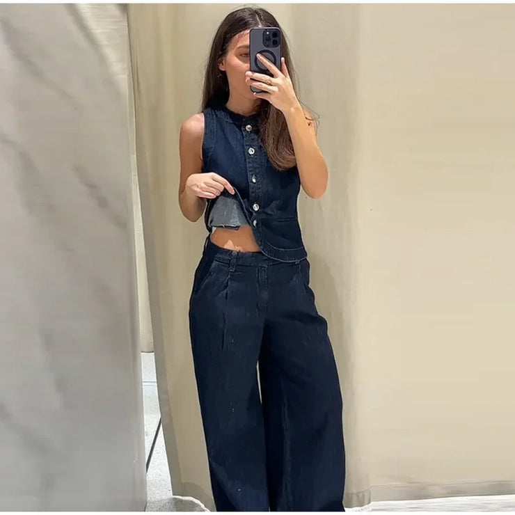 Emorelle™ Sleeveless Denim Matching set