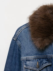 Emorelle™ Denim Jacket with Brown Fur Collar