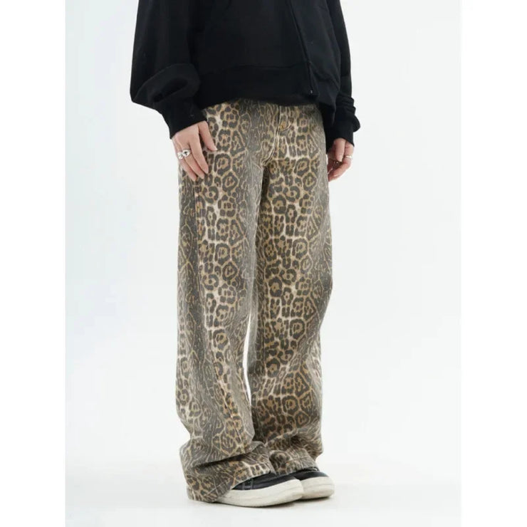Emorelle™ Denim Leopard Print Washed Pants