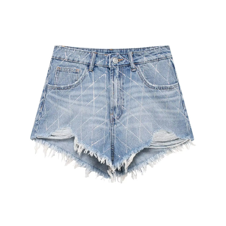 Emorelle™ Sparkly Curved High-Waisted Denim Shorts