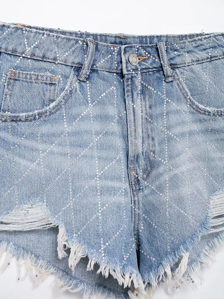 Emorelle™ Sparkly Curved High-Waisted Denim Shorts
