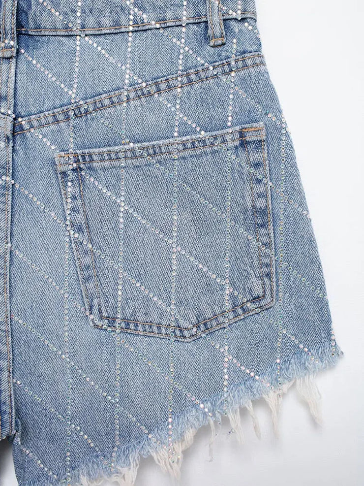 Emorelle™ Sparkly Curved High-Waisted Denim Shorts