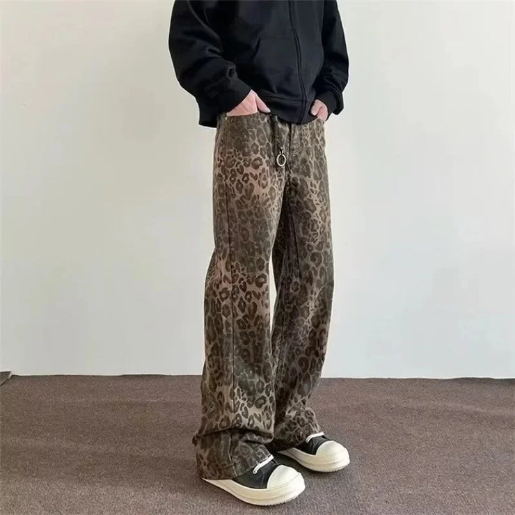 Emorelle™ Denim Leopard Print Washed Pants