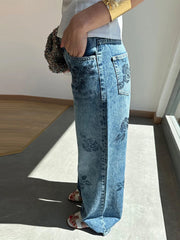 Emorelle™ Denim Rose Printed Pants