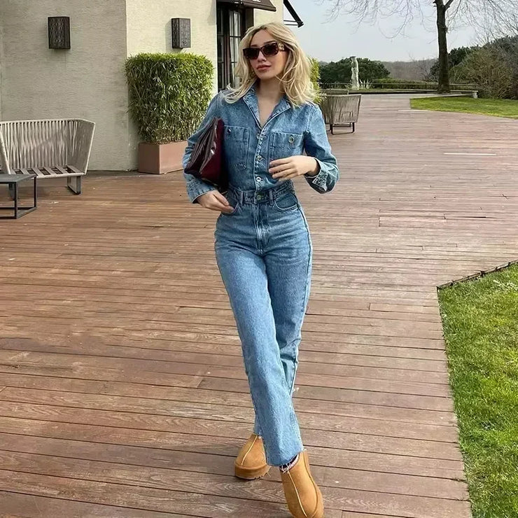 Emorelle™ Long Sleeves Denim Jumpsuit
