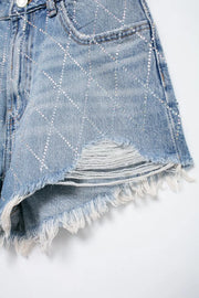 Emorelle™ Sparkly Curved High-Waisted Denim Shorts