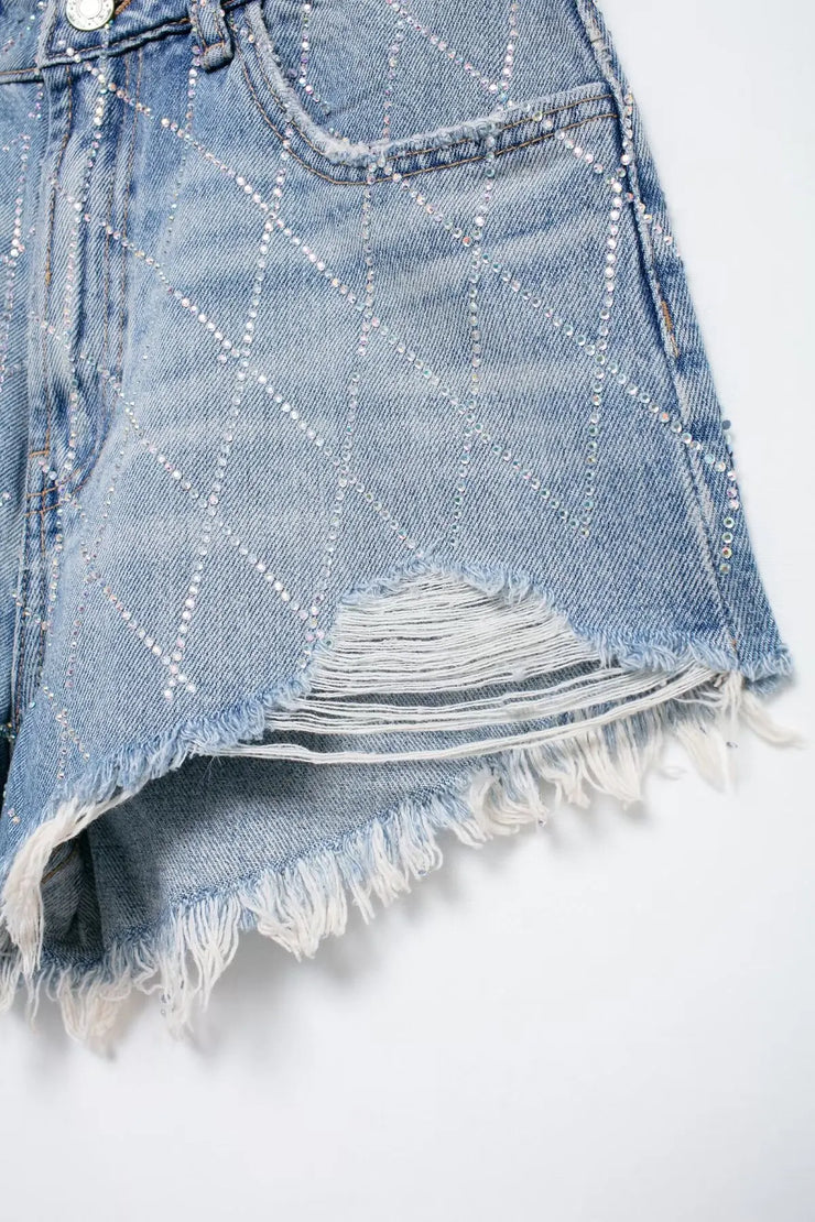 Emorelle™ Sparkly Curved High-Waisted Denim Shorts
