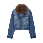 Emorelle™ Denim Jacket with Brown Fur Collar