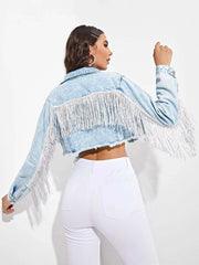 Emorelle™ Denim Fringe Cropped Jacket