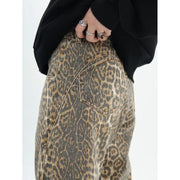 Emorelle™ Denim Leopard Print Washed Pants
