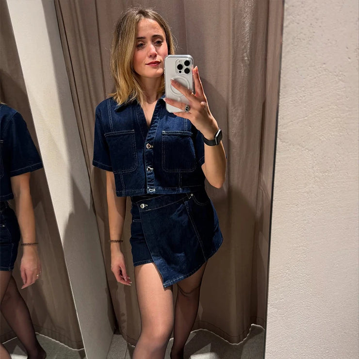 Emorelle™ Denim Jacket and Skort Matching Set
