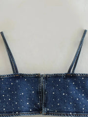 Emorelle™ Strappy Denim Crop Top with Rhinestones